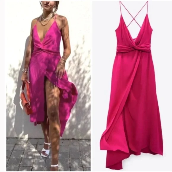 flowy mother of the bride dress Bridesmaid Dresses Fuchsia Pink Charlee Flowy Split Chiffon Bridesmaid main image 0